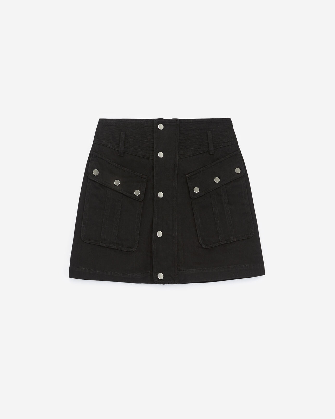 The Kooples FEMME BLACK jupe jean noir à boutons-pression