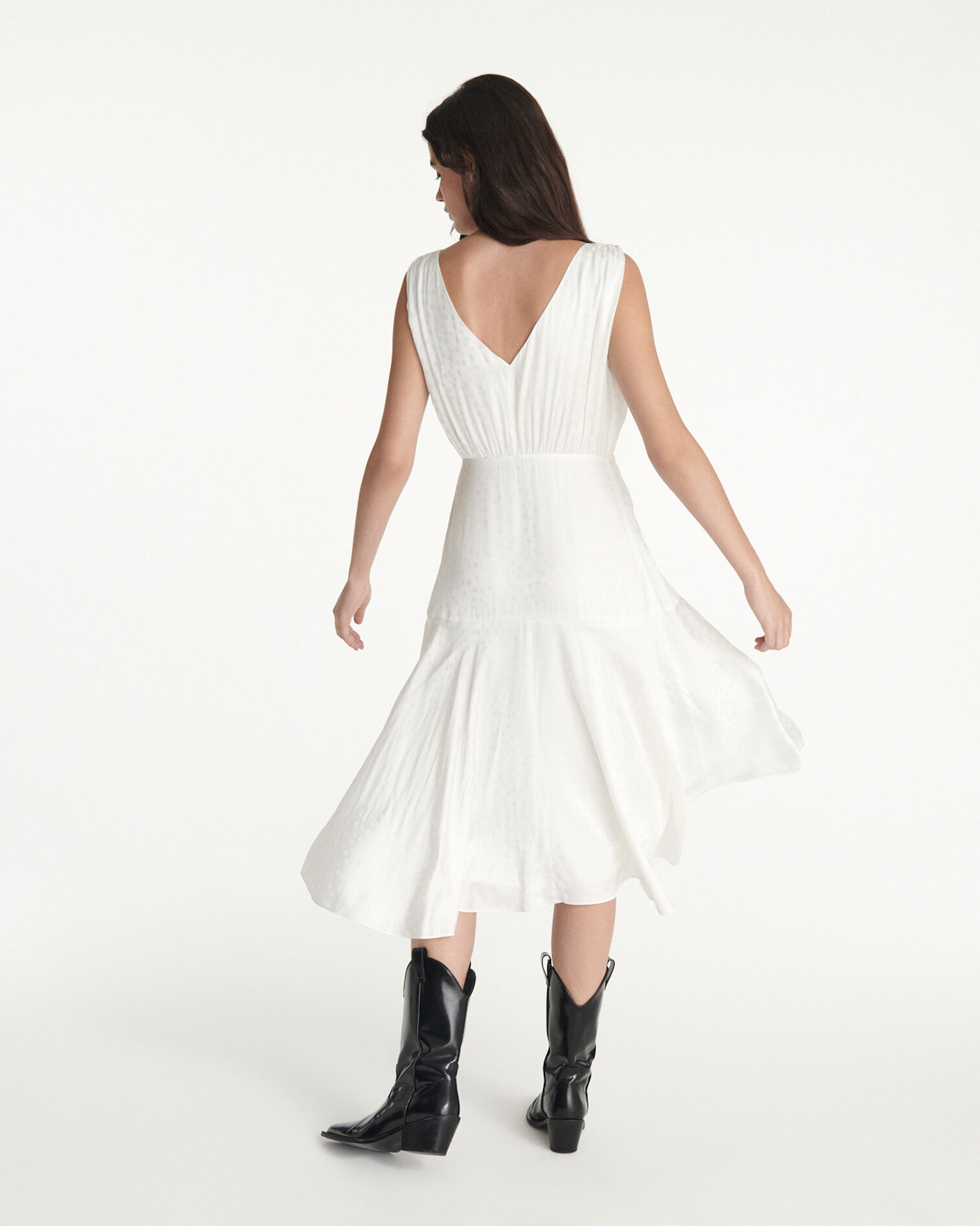 Wrap midi dress in jacquard with polka dots, ECRU, hi-res image number null