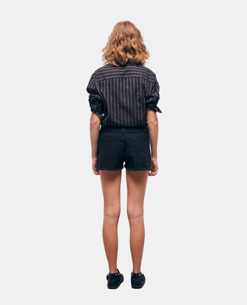 The Kooples WOMEN BLACK black denim shorts with broderie anglaise