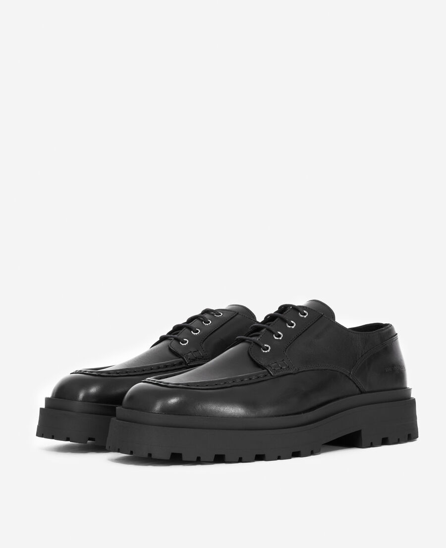 leather lace-up black derbies platform sole