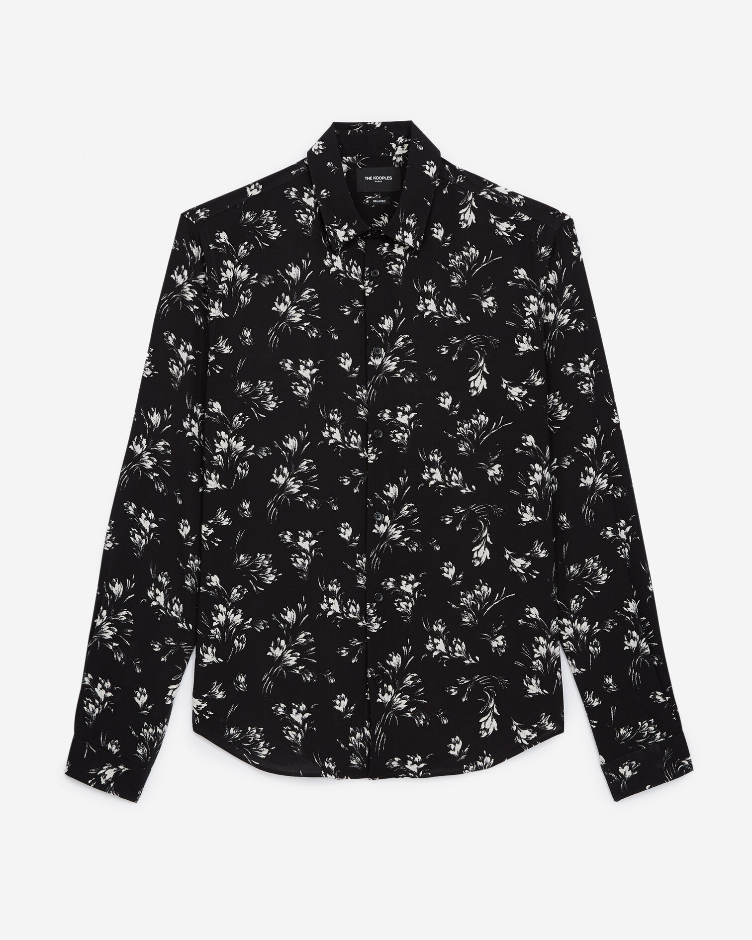 Flowing black and white floral shirt, BLACK WHITE, hi-res image number null