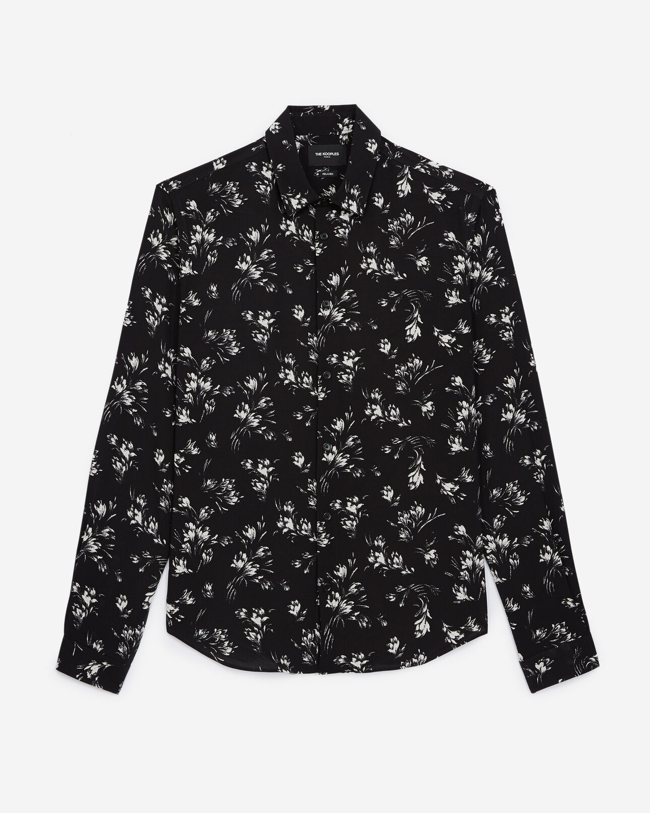 The Kooples MEN BLACK WHITE flowing black and white floral shirt