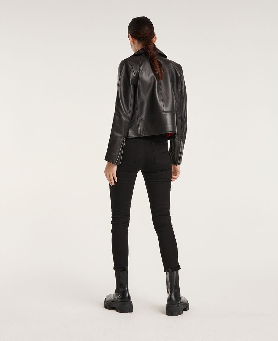 Black leather biker jacket with zippers The Kooples US
