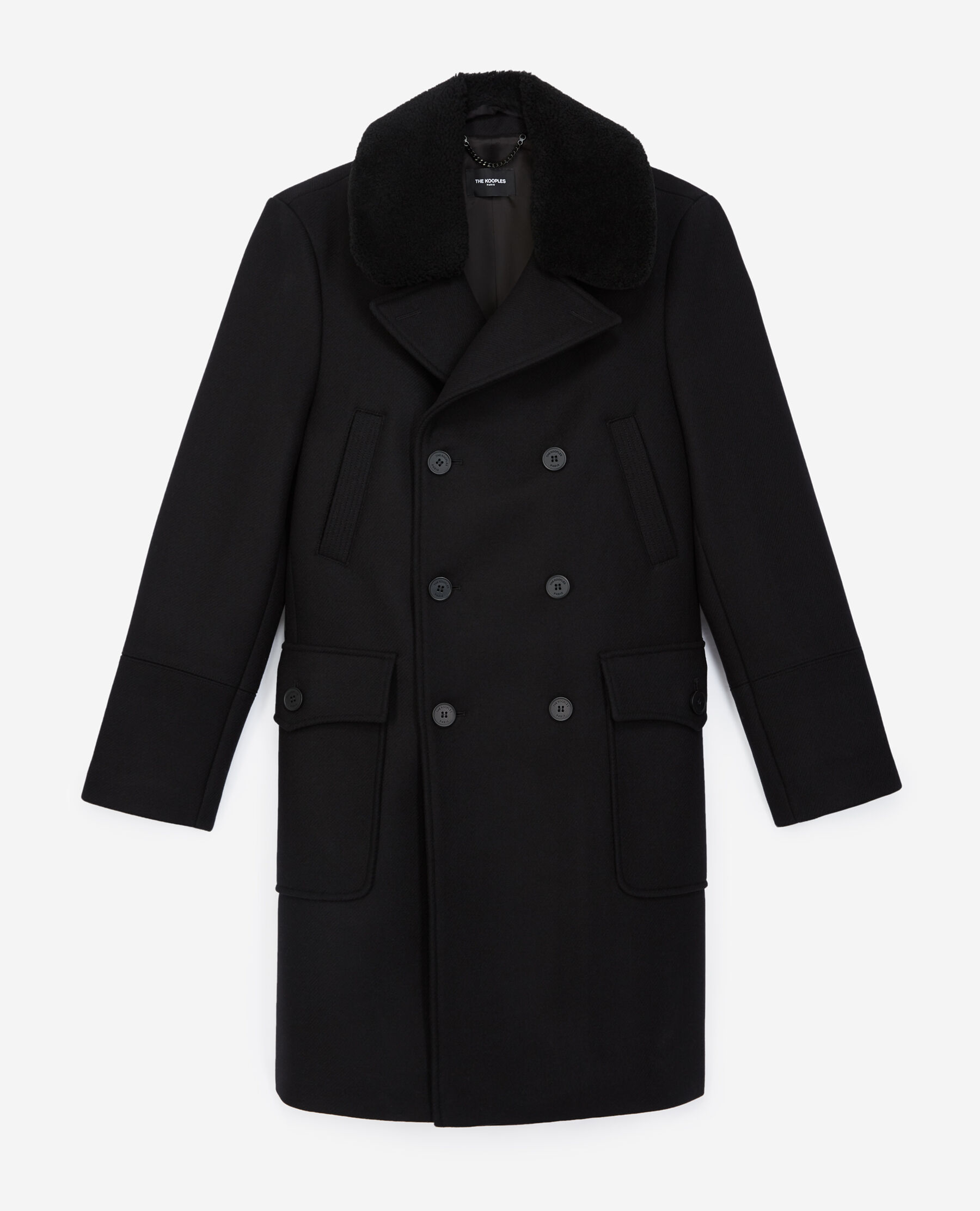 Black coat in wool w matched sheepskin collar The Kooples