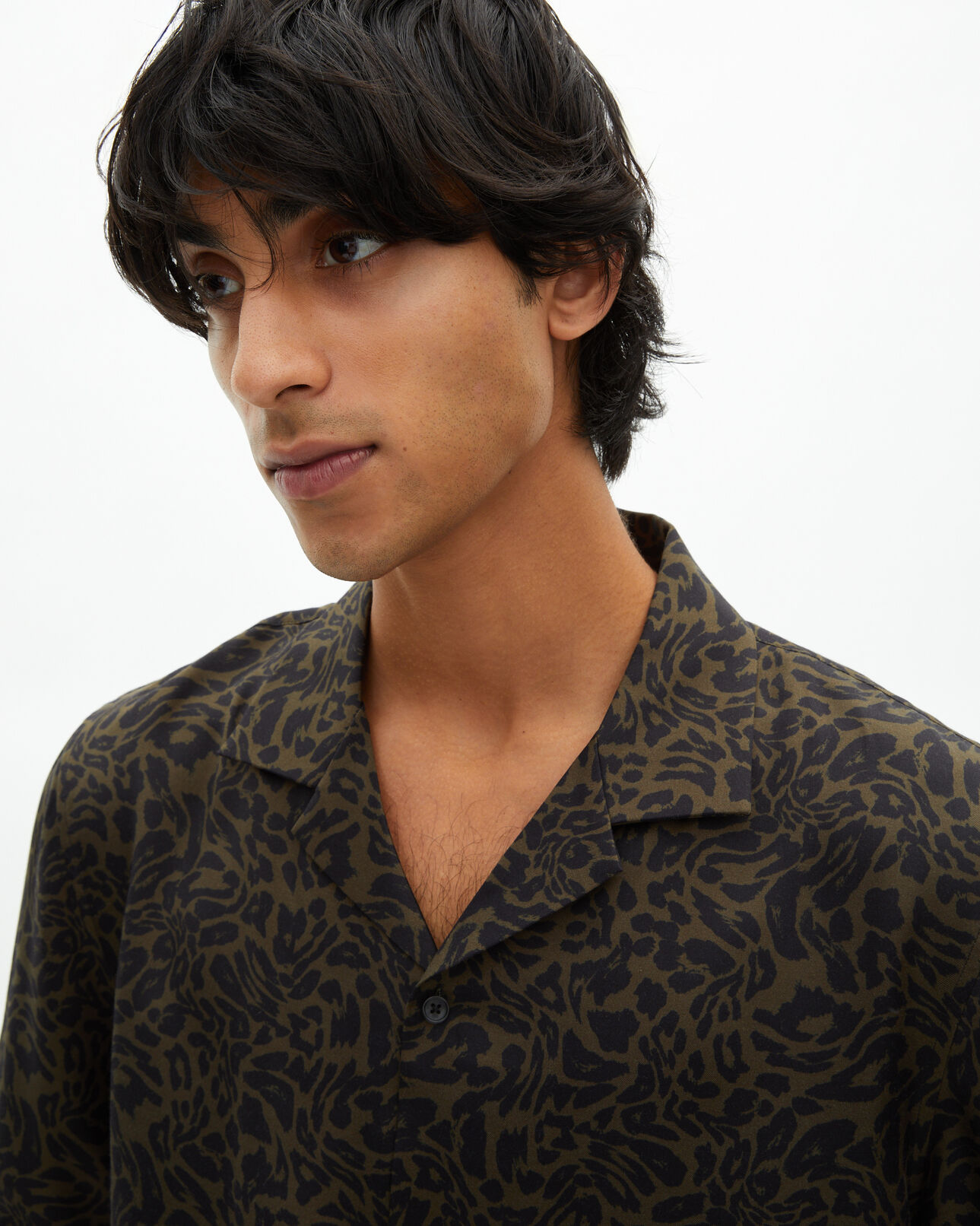 The Kooples H BLACK KAKI short-sleeved khaki leopard print shirt