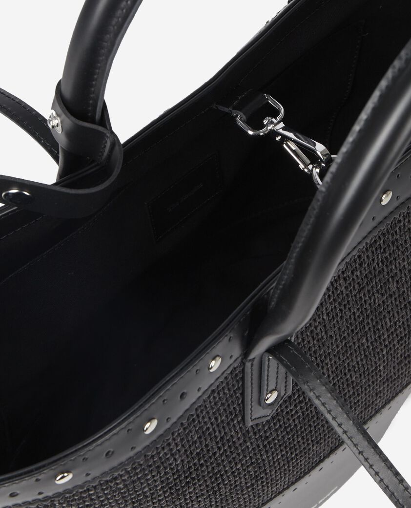 The Kooples FEMME BLACK sac cabas en cuir et raphia noir