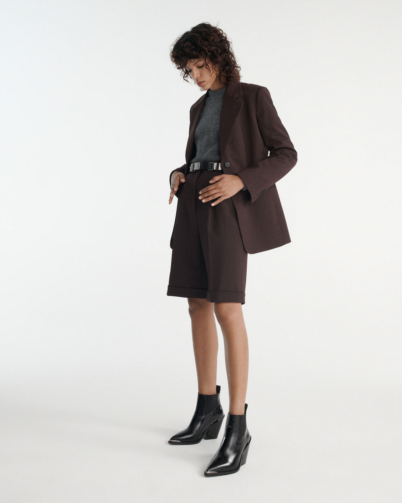 The Kooples FEMME BORDEAUX bermuda costume bordeaux laine à revers