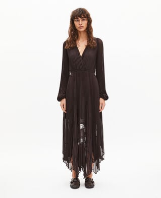 The Kooples F CAFE brown pleated maxi dress
