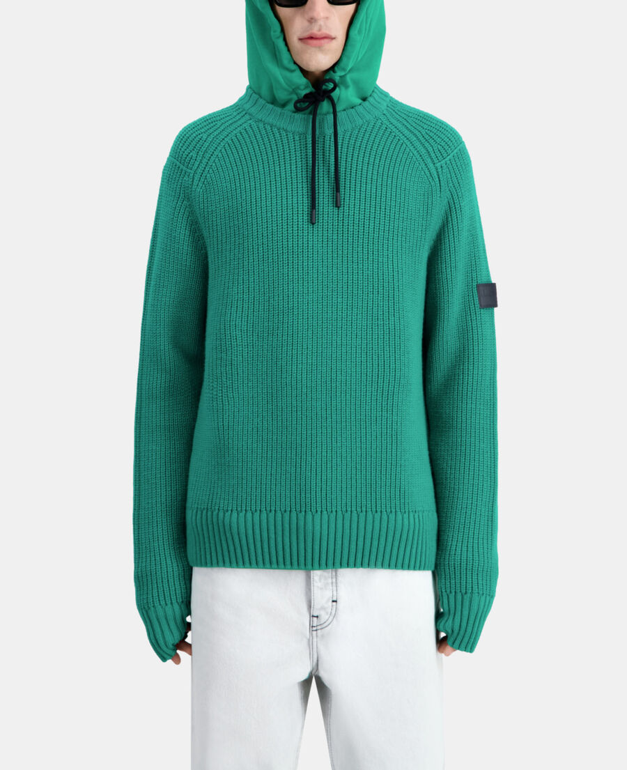 green ribbed knit sweater