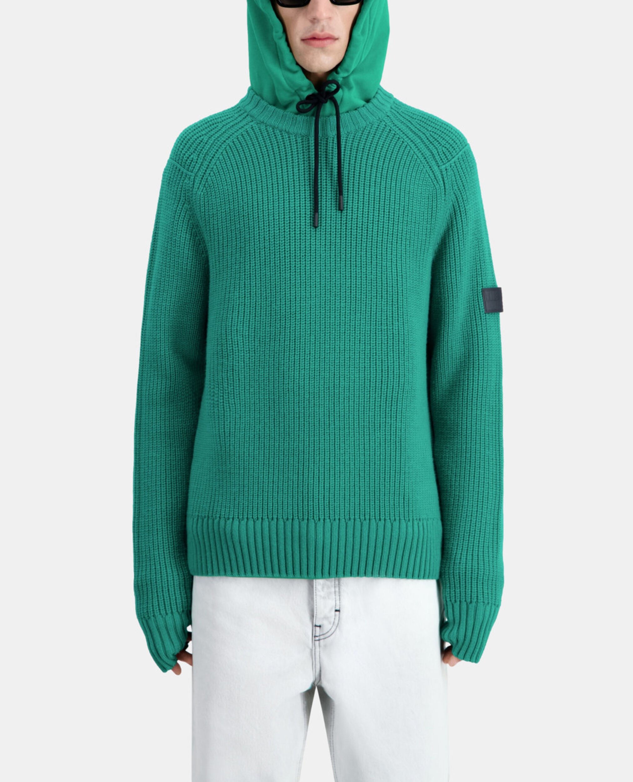 Green ribbed knit sweater, GREEN, hi-res image number null