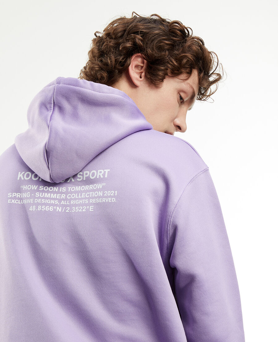 purple sweatshirt with printed hood 