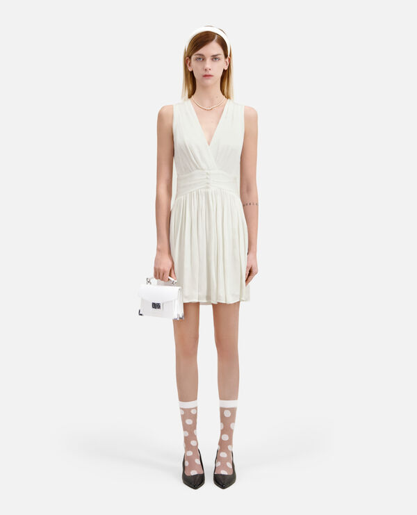 short white crinkle fabric dress