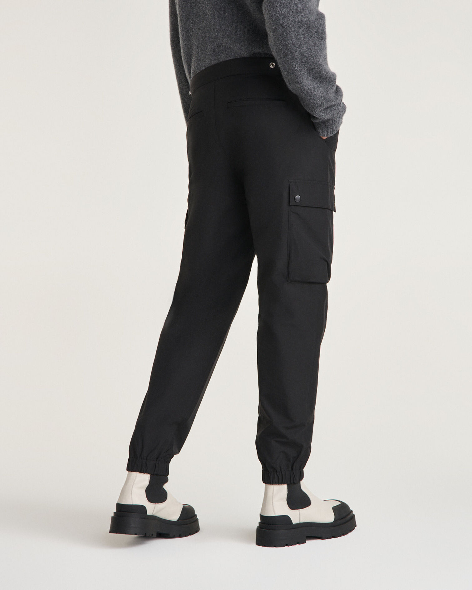 Black cargo pants in nylon with zipper, BLACK, hi-res image number null