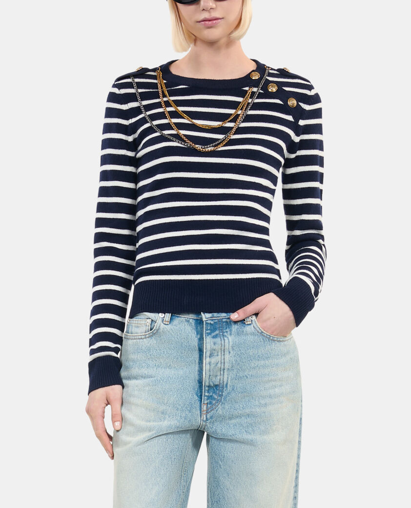 The Kooples WOMEN WHITE / BLUE striped wool sweater 