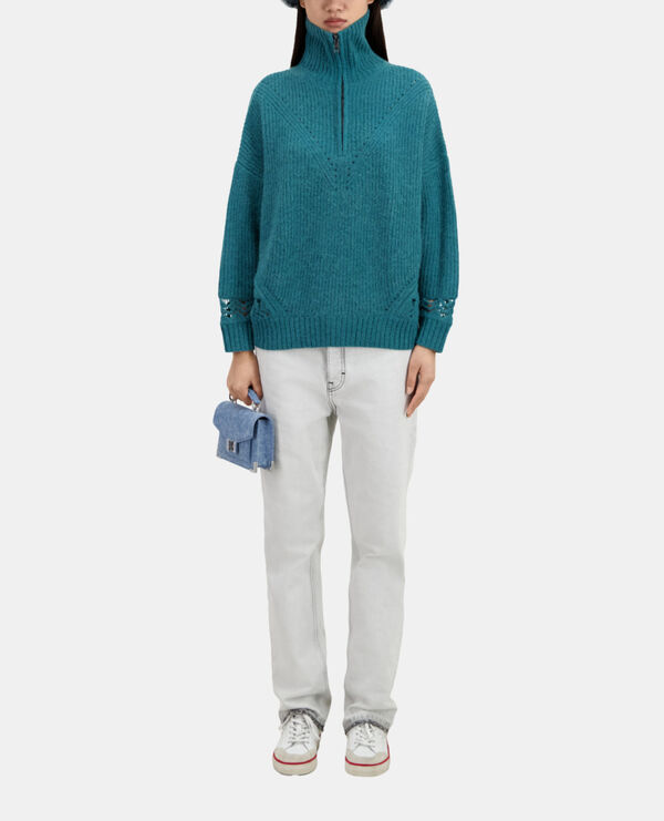 blue wool-blend sweater