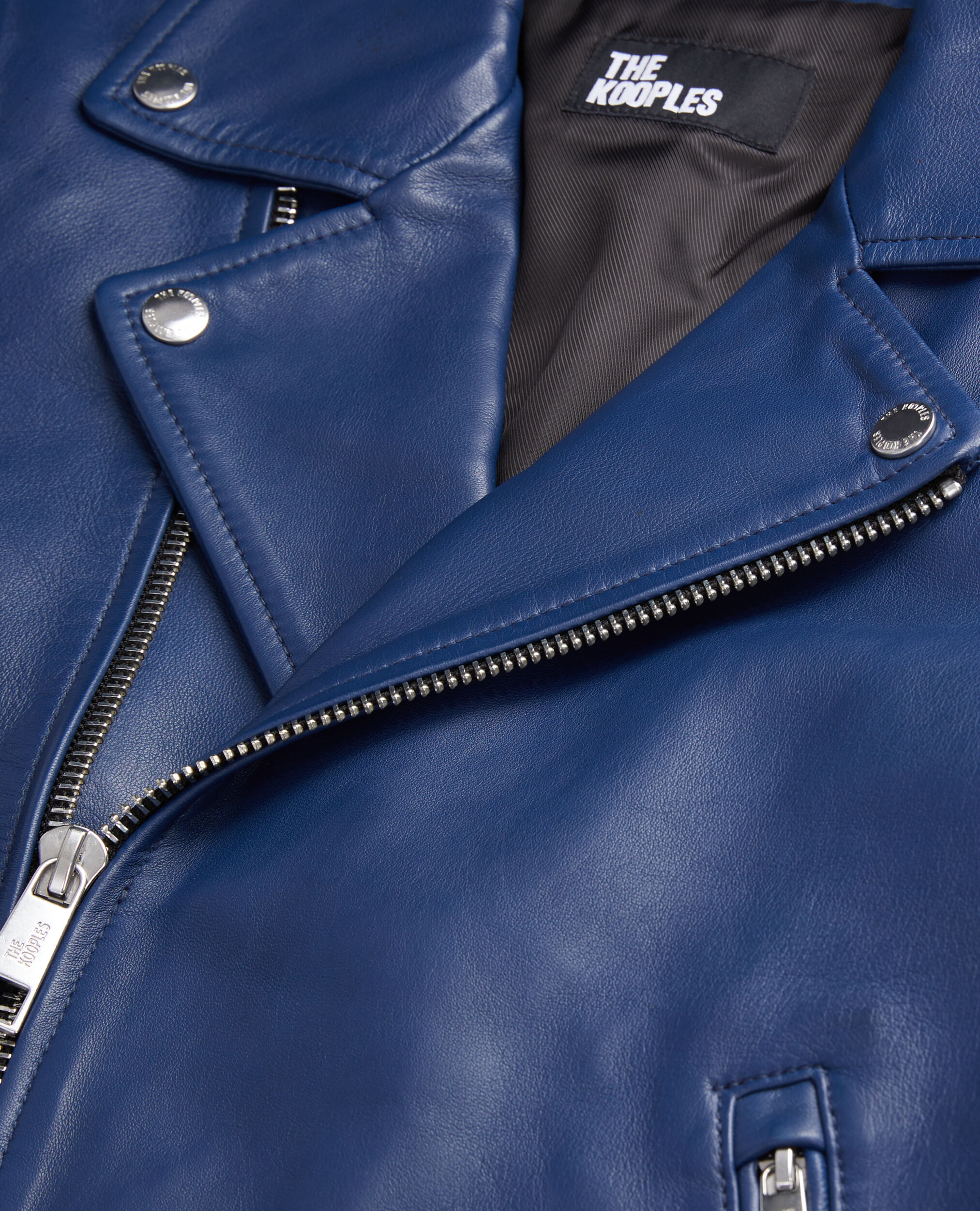 Blue leather biker jacket