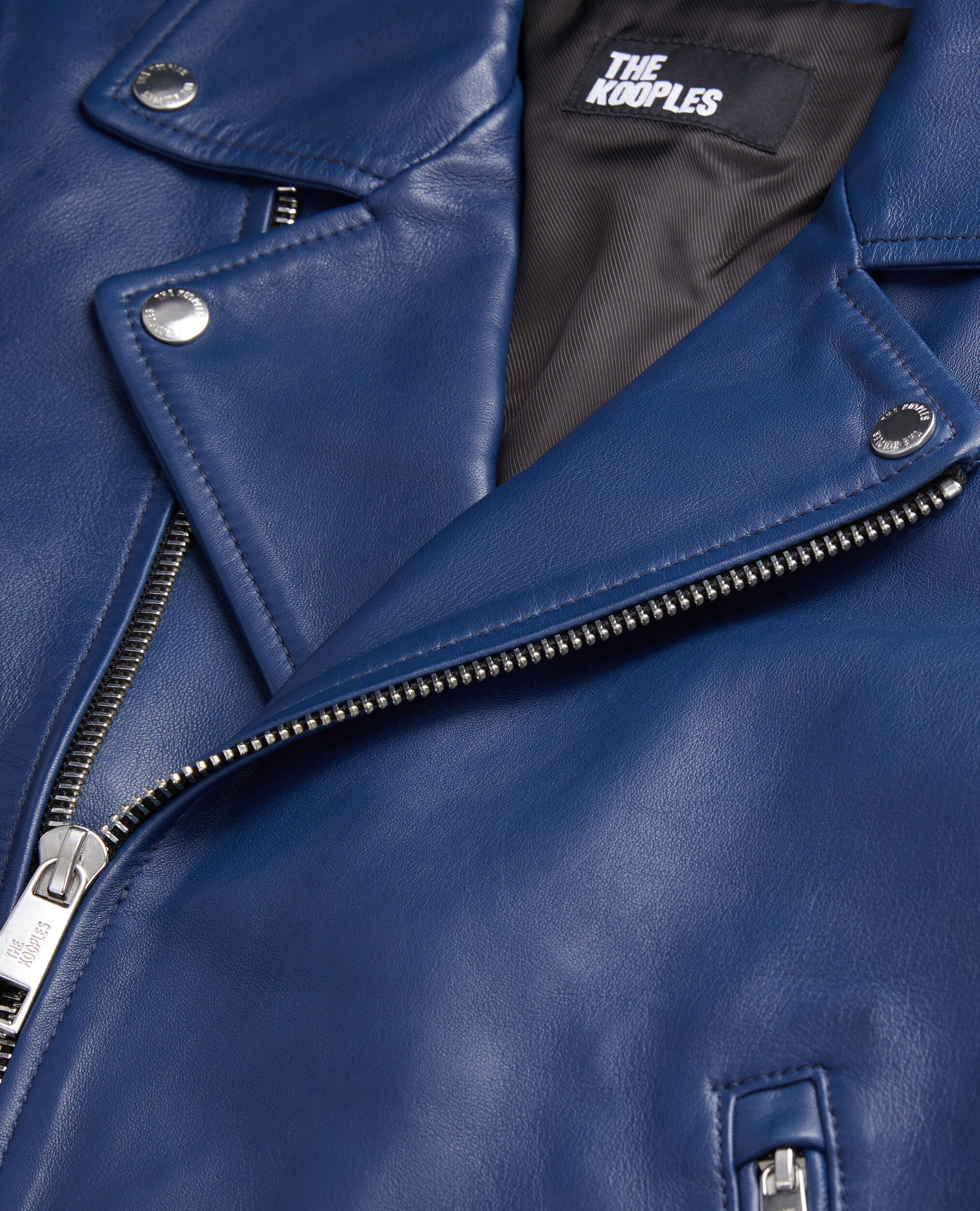 Blaue Biker-Jacke aus Leder, ROYAL BLUE - DARK NAVY, hi-res image number null