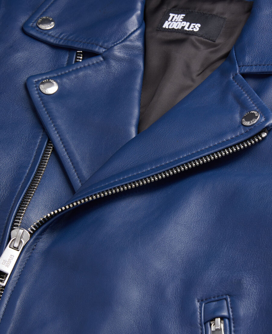 blue leather biker jacket