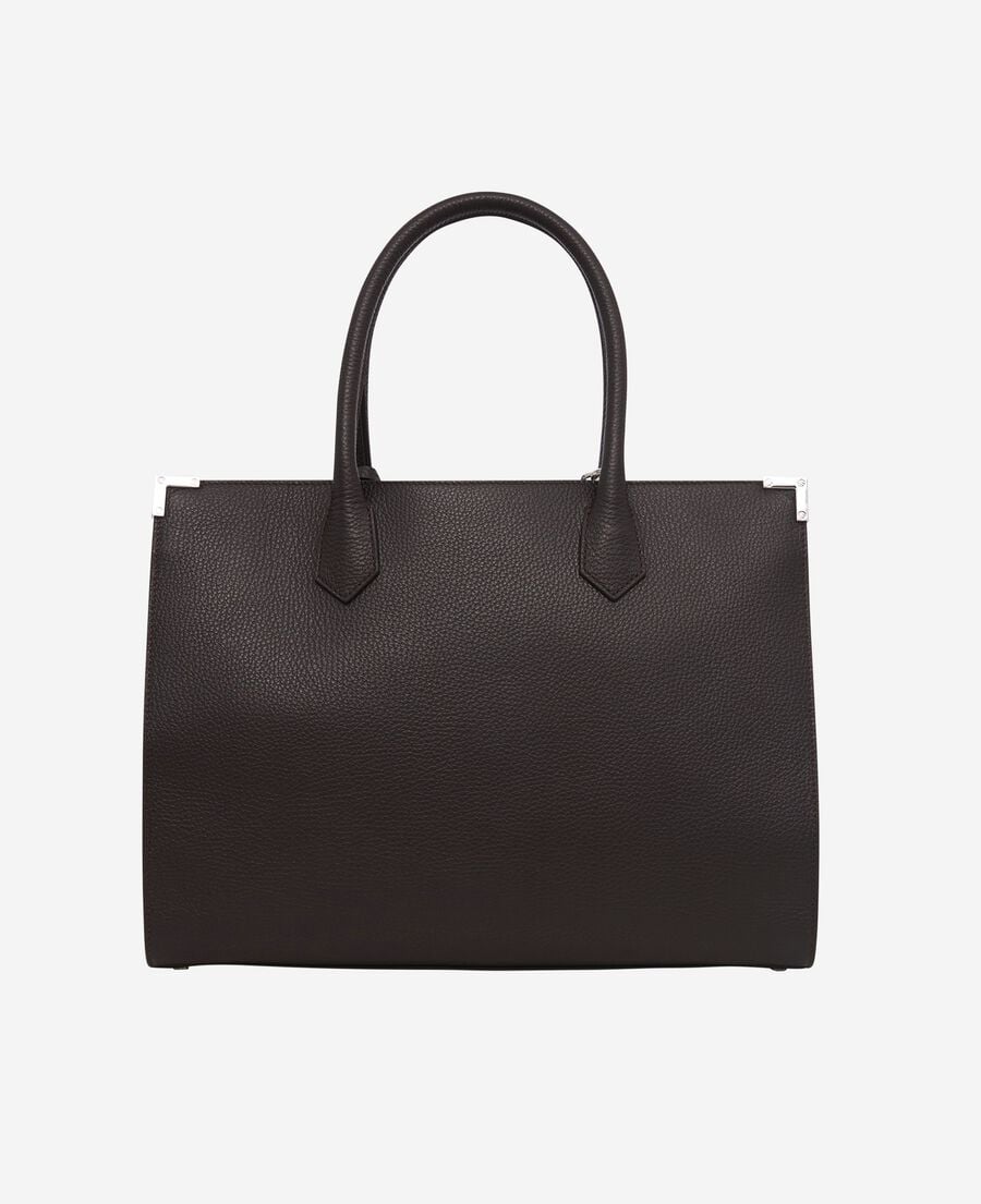 The Kooples F BROWN ming l tote bag in brown grained leather