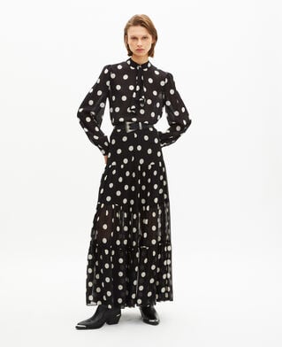 The Kooples WOMEN BLACK WHITE black silk blend polka dot print top