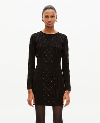 The Kooples F BLACK short knitted dress with rhinestones and pearls, black