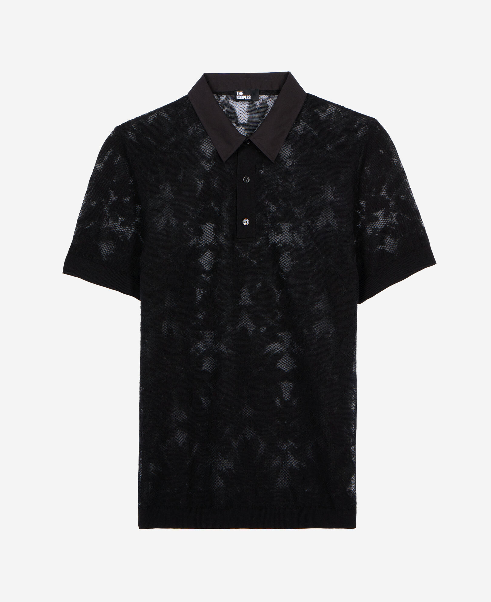 The Kooples HERREN BLACK schwarzes strickpoloshirt mit spitzen-effekt