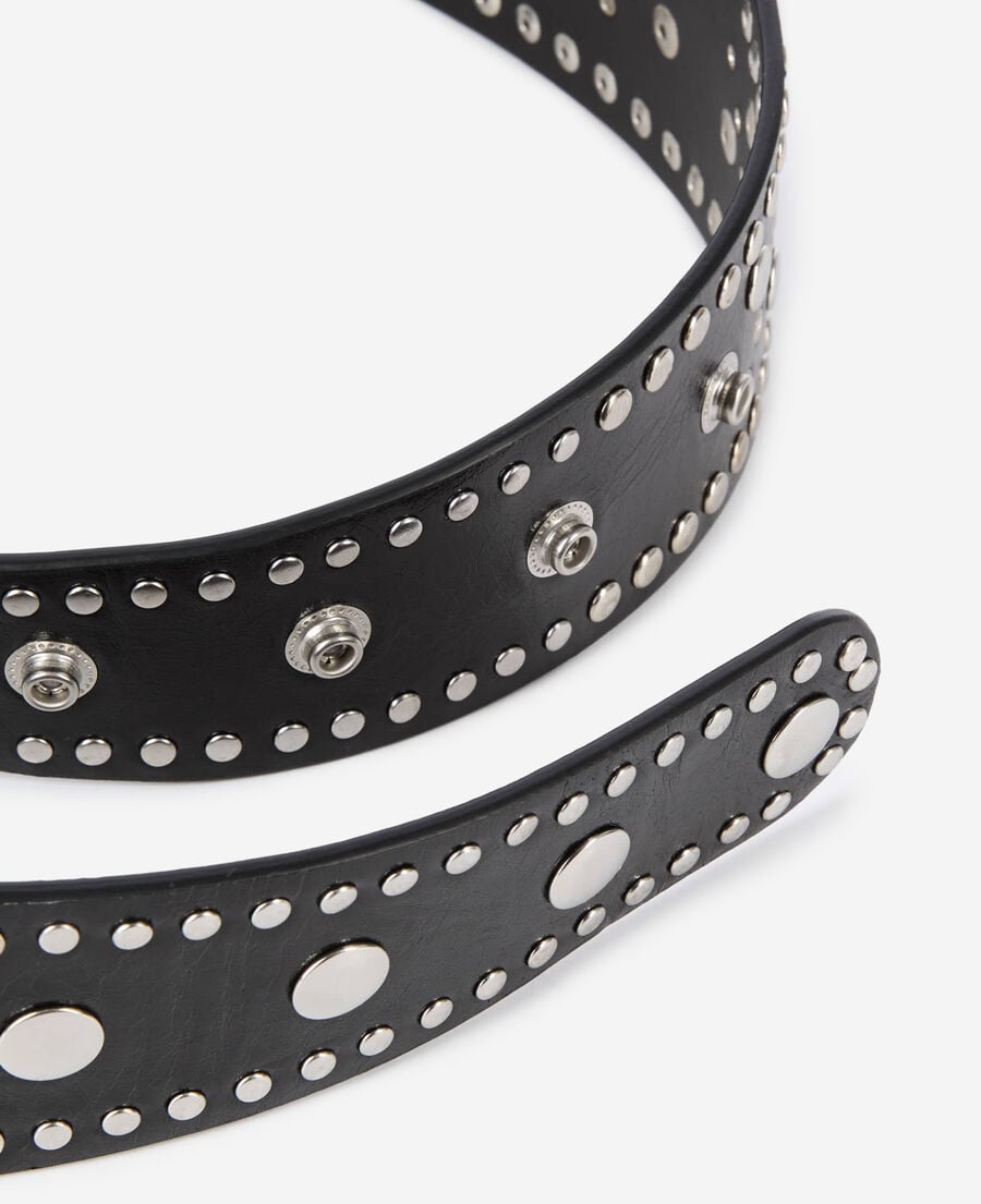 The Kooples WOMEN BLACK wide studded black leather belt