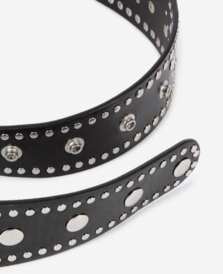 The Kooples WOMEN BLACK wide studded black leather belt