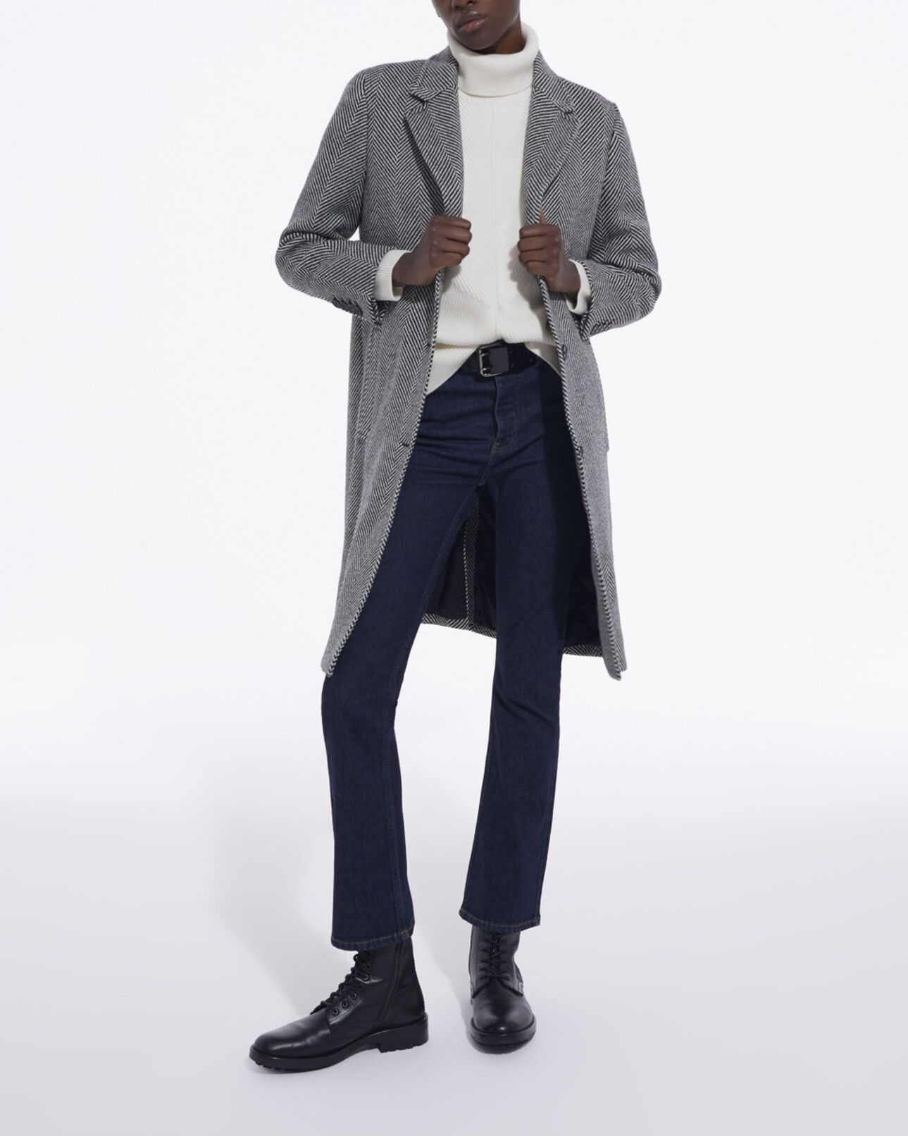 The Kooples DAMEN BLACK WHITE wollmantel mit muster
