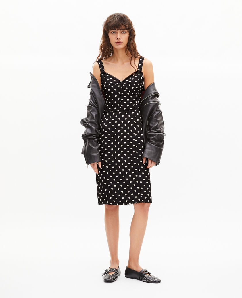 The Kooples WOMEN BLACK WHITE black corset-effect short dress with heart print