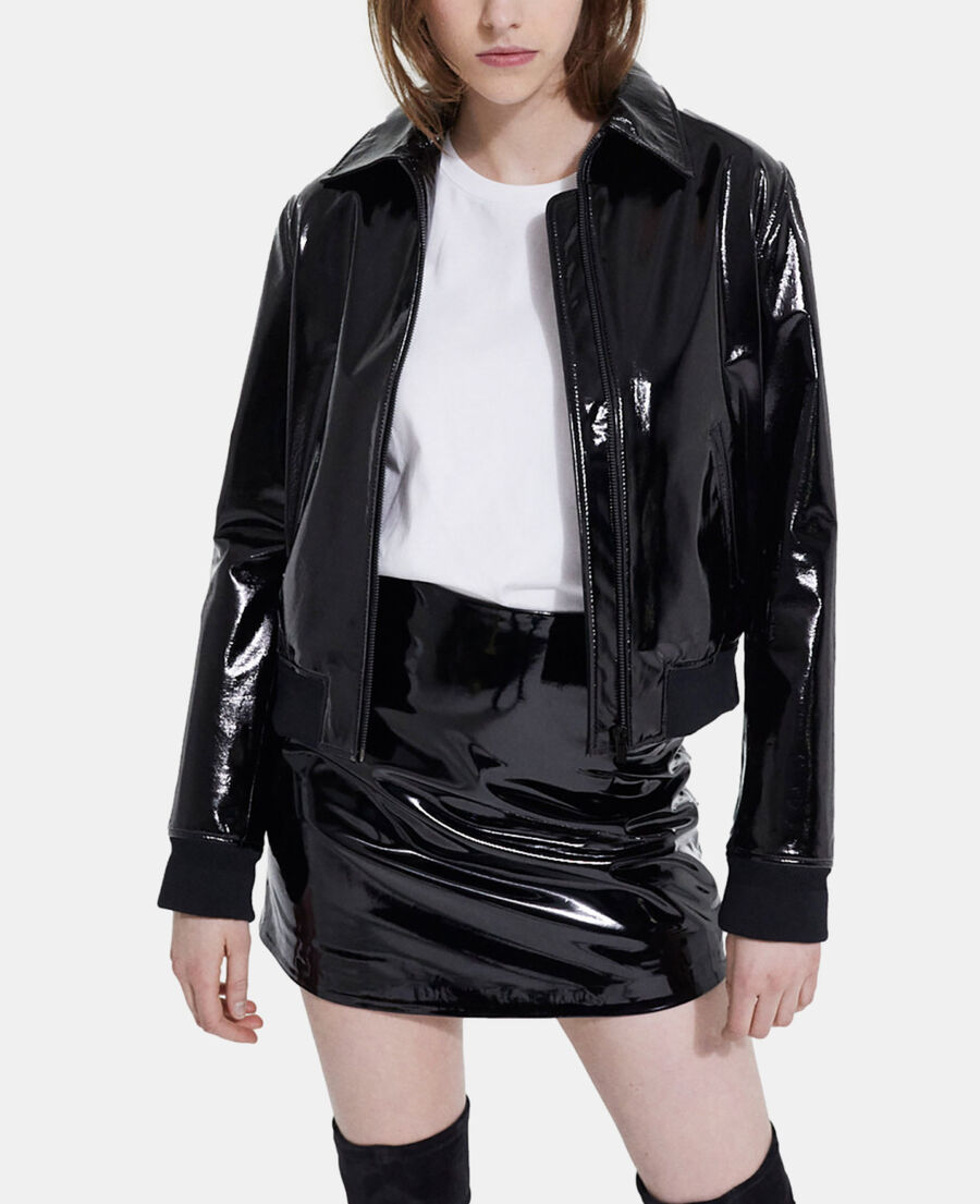 short black vinyl jacket