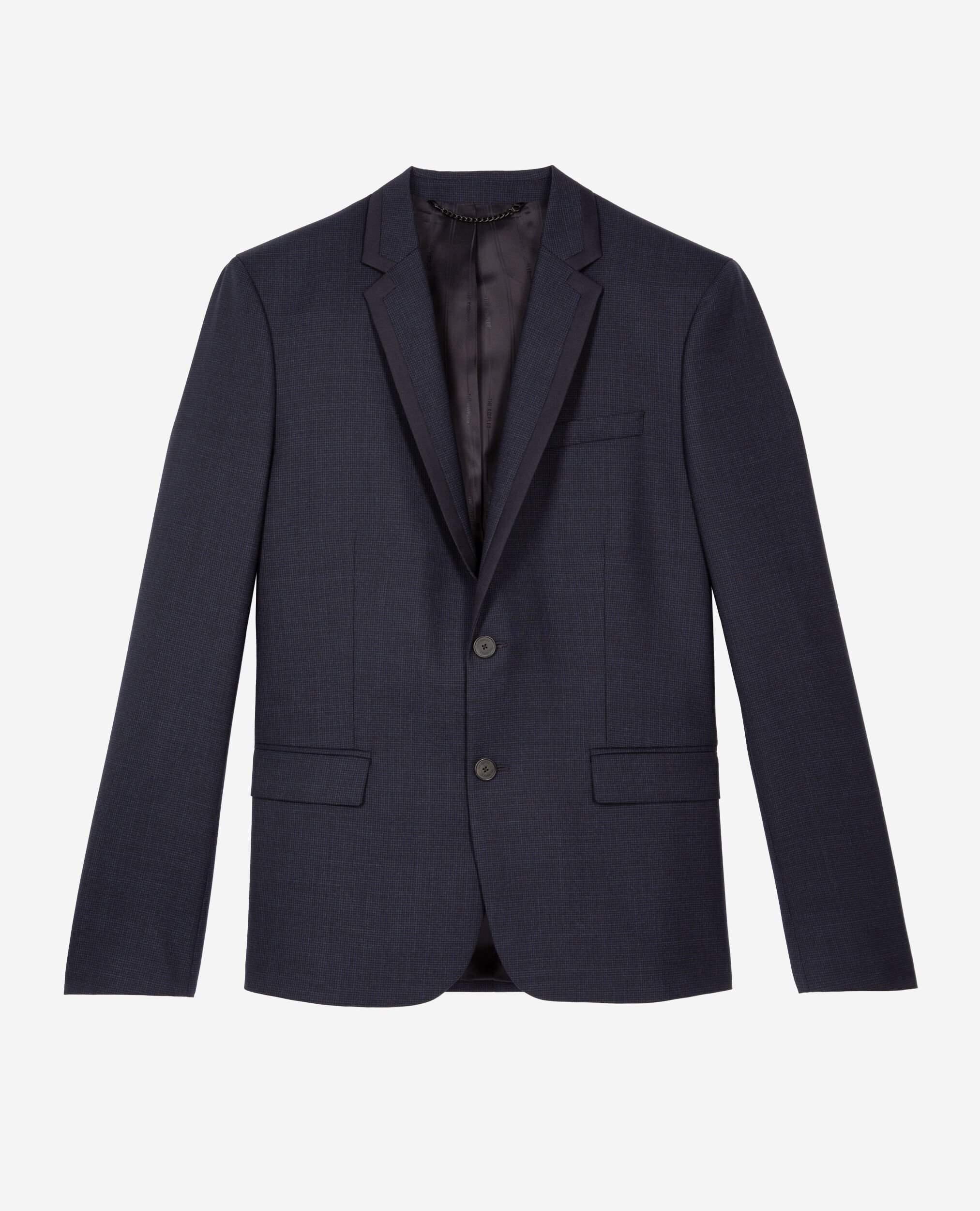 Blaue Anzugjacke aus Wolle mit Hahnentrittmuster, NAVY, hi-res image number null
