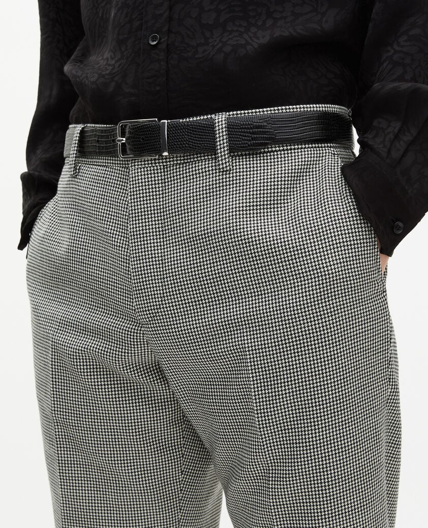 The Kooples HOMME BLACK GREY pantalon de costume ajusté en pied de poule noir et blanc