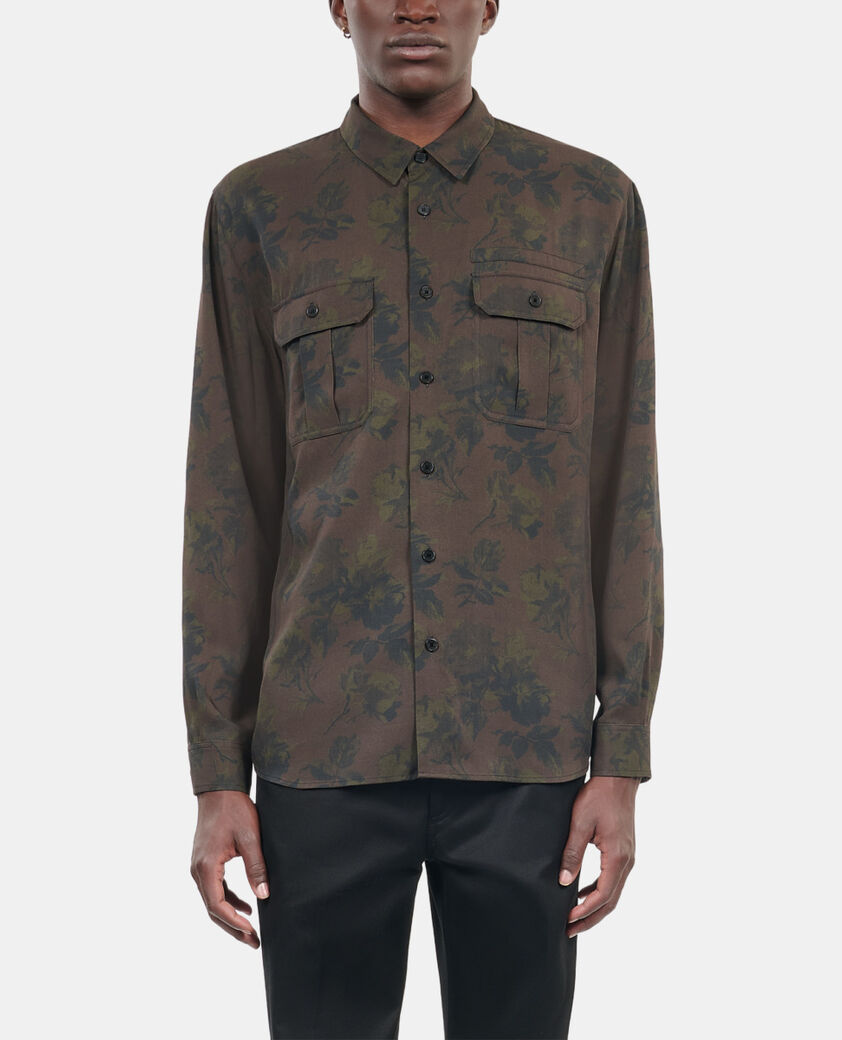 The Kooples MEN DARK BROWN floral print shirt