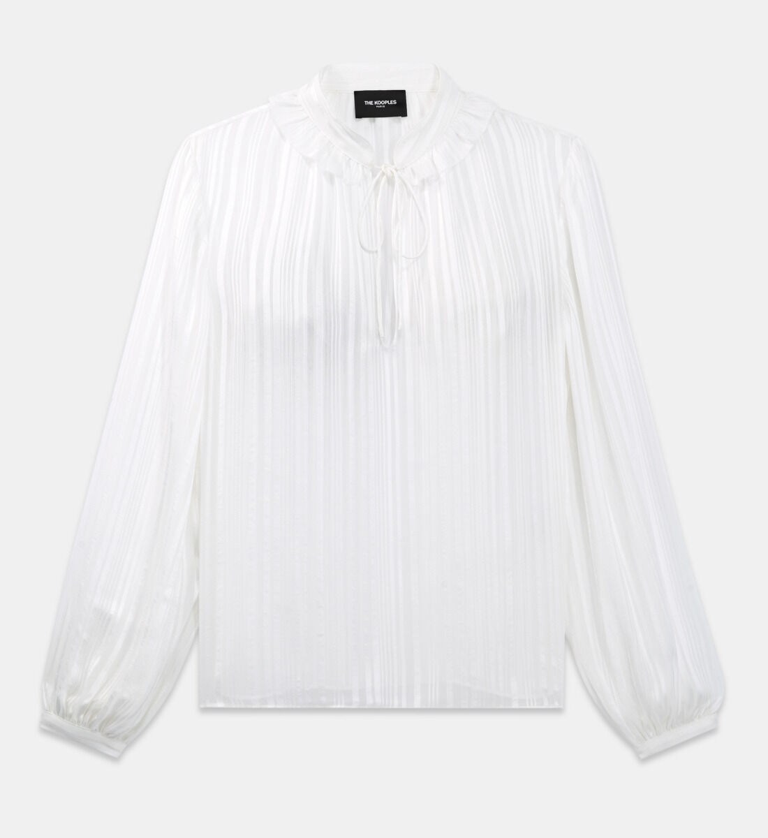 Loose fitting knotted collar striped ecru top The Kooples US