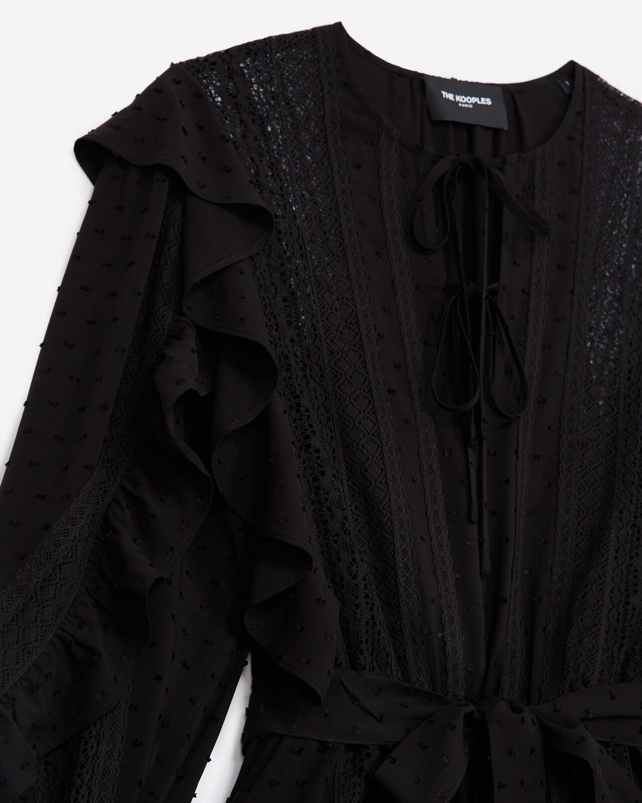 The Kooples WOMEN BLACK long-sleeved black dress with flounce
