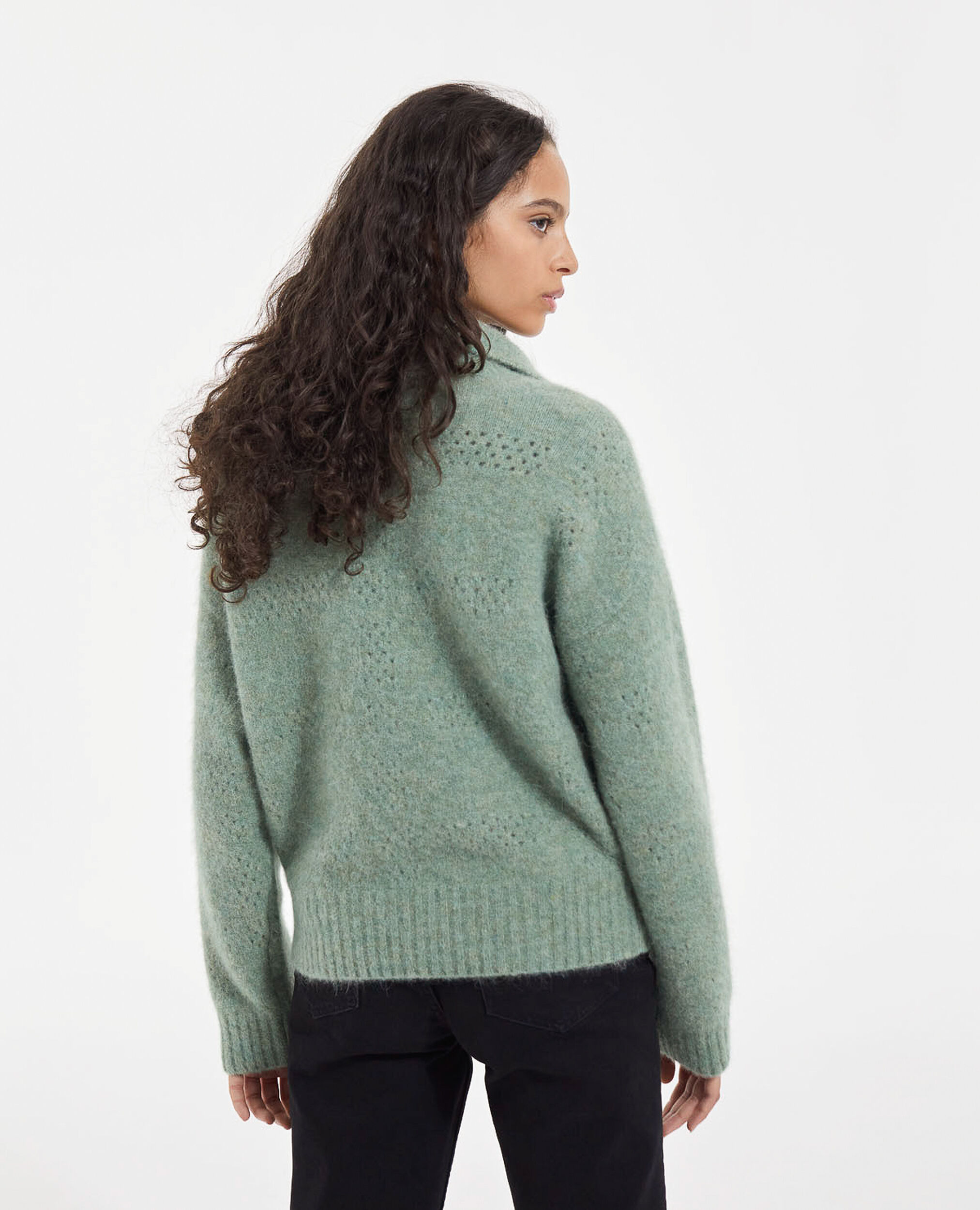 Green alpaca wool roll-neck sweater, GREEN, hi-res image number null