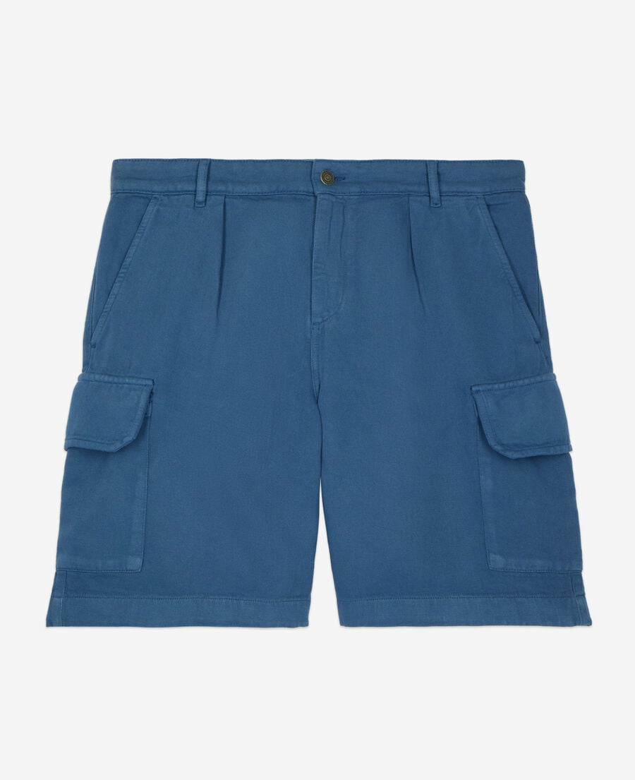 The Kooples HOMME MIDDLE NAVY short cargo en coton et lin bleu