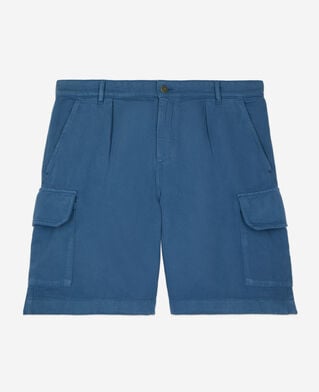 The Kooples HOMME MIDDLE NAVY short cargo en coton et lin bleu