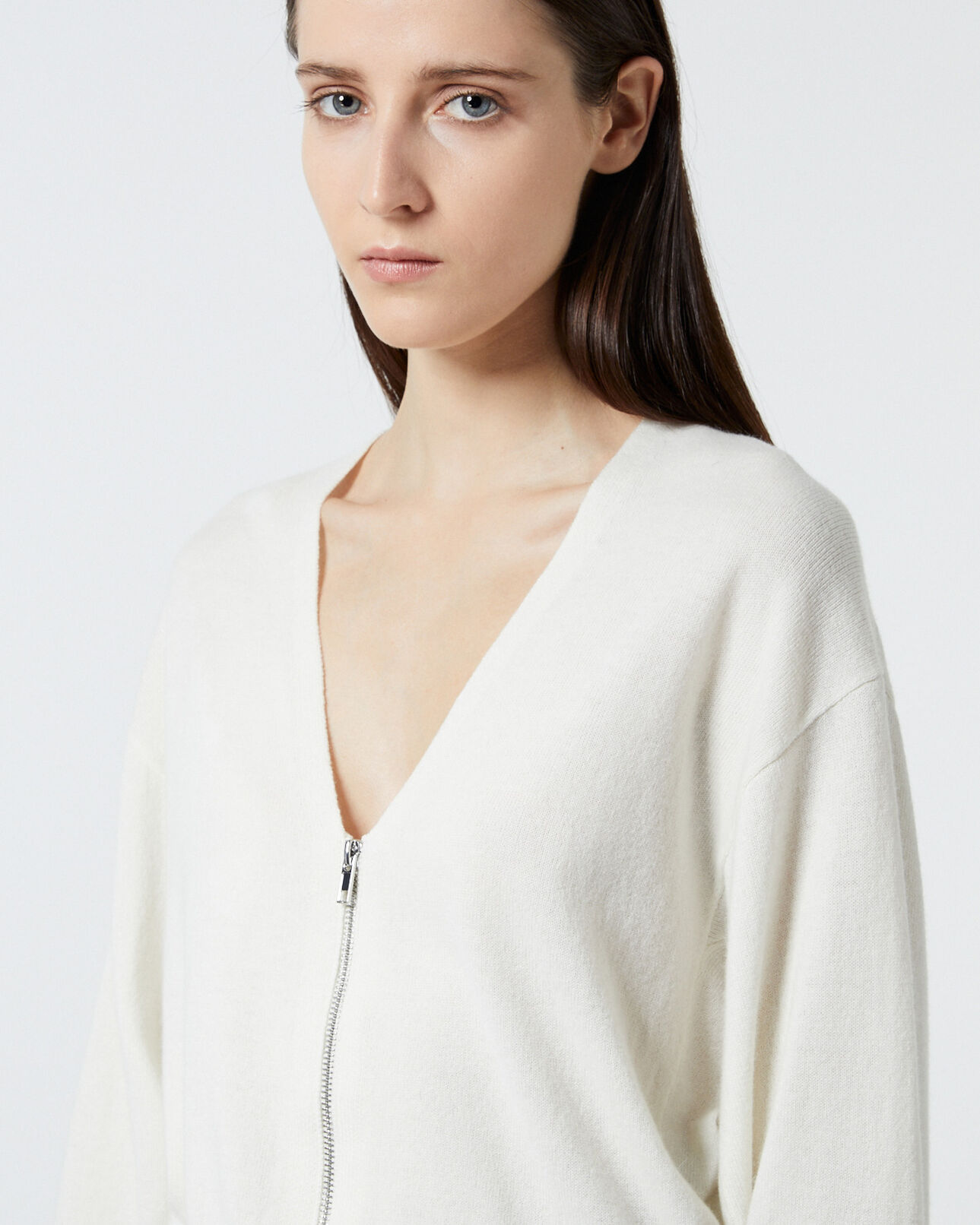 The Kooples DAMEN WHITE weiße strickjacke mit reißverschluss