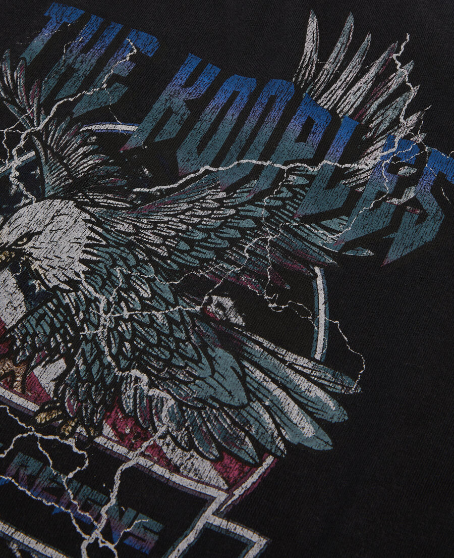 The Kooples H BLACK WASHED black t-shirt with chaos eagle serigraphy