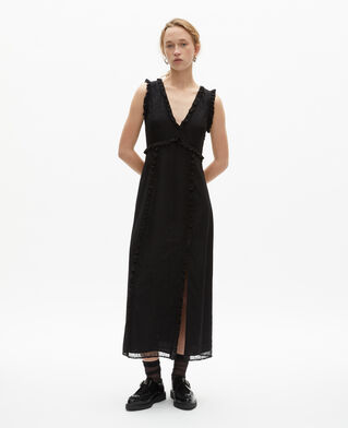 The Kooples DAMEN BLACK langes kleid mit schwarzer spitze