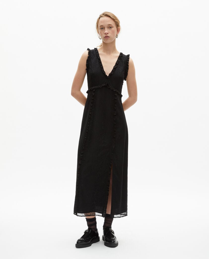 The Kooples FEMME BLACK robe longue avec dos en dentelle noire
