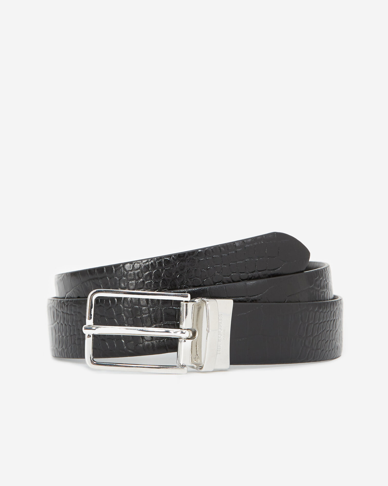 Ceinture cuir noire effet crocodile, BLACK, hi-res image number null