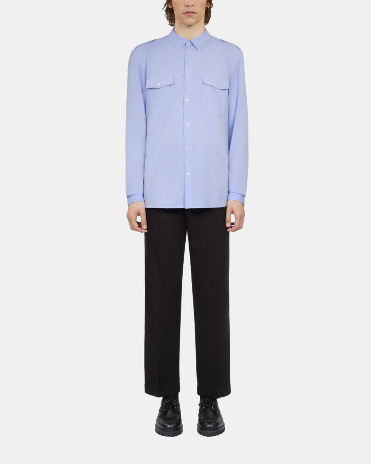 The Kooples MEN LIGHT BLUE sky blue chevron shirt