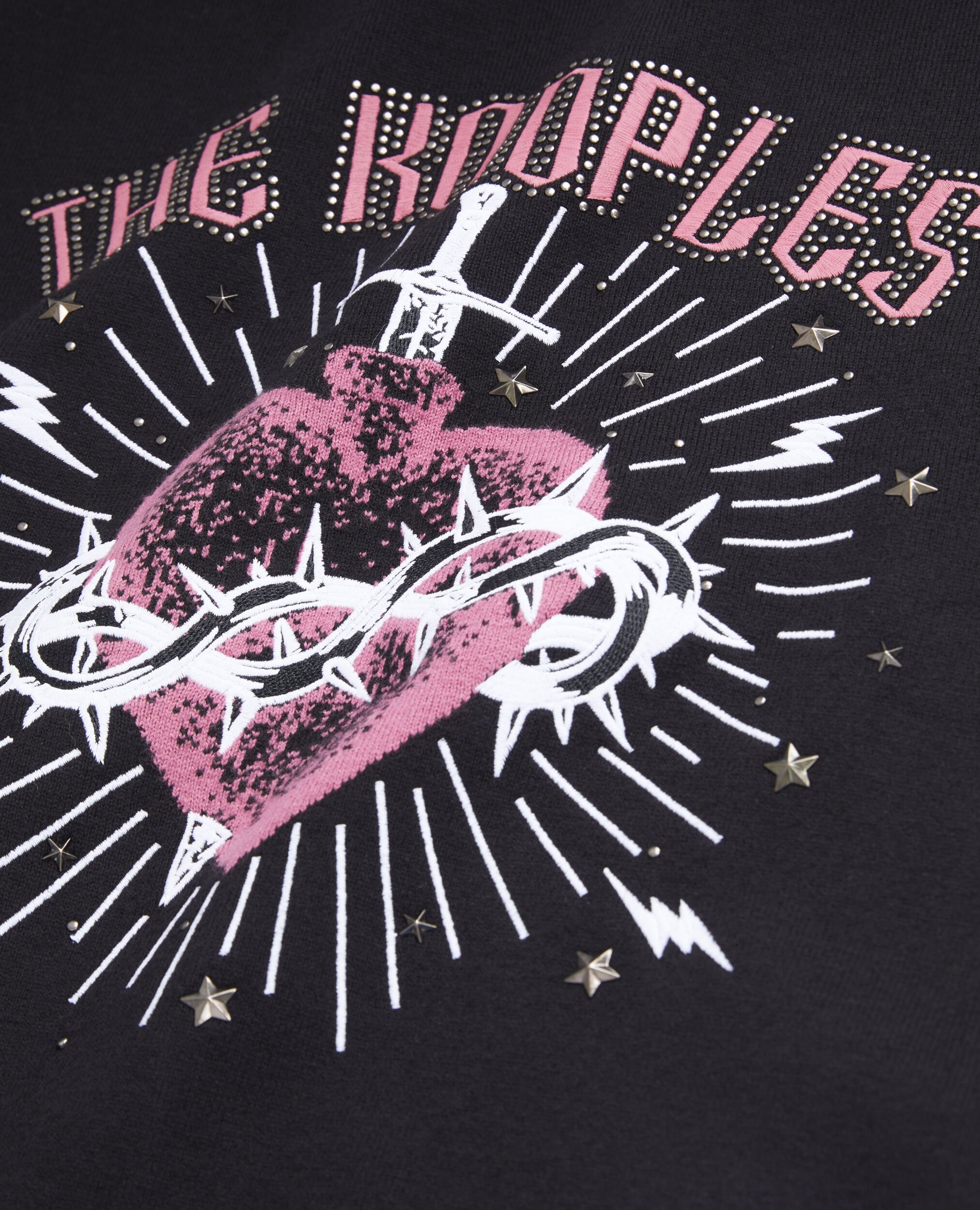Dagger through heart black jumper with stars, BLACK WHITE, hi-res image number null
