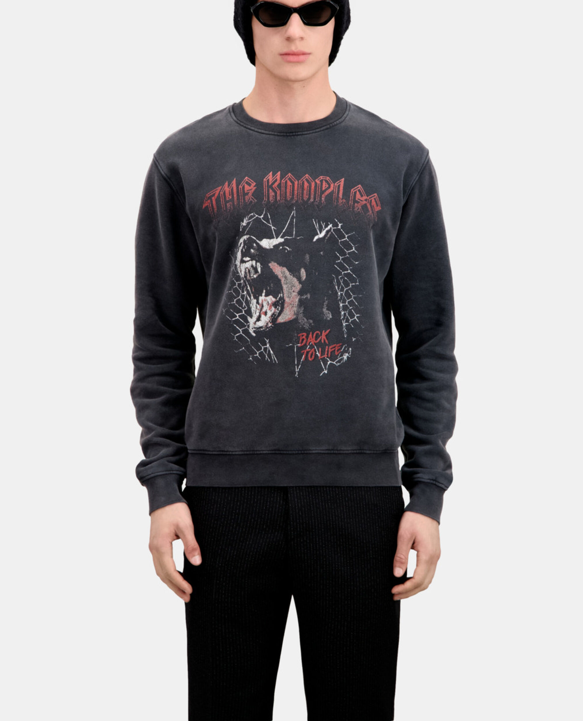 Men's Black sweatshirt with Barking dog serigraphy, BLACK WASHED, hi-res image number null