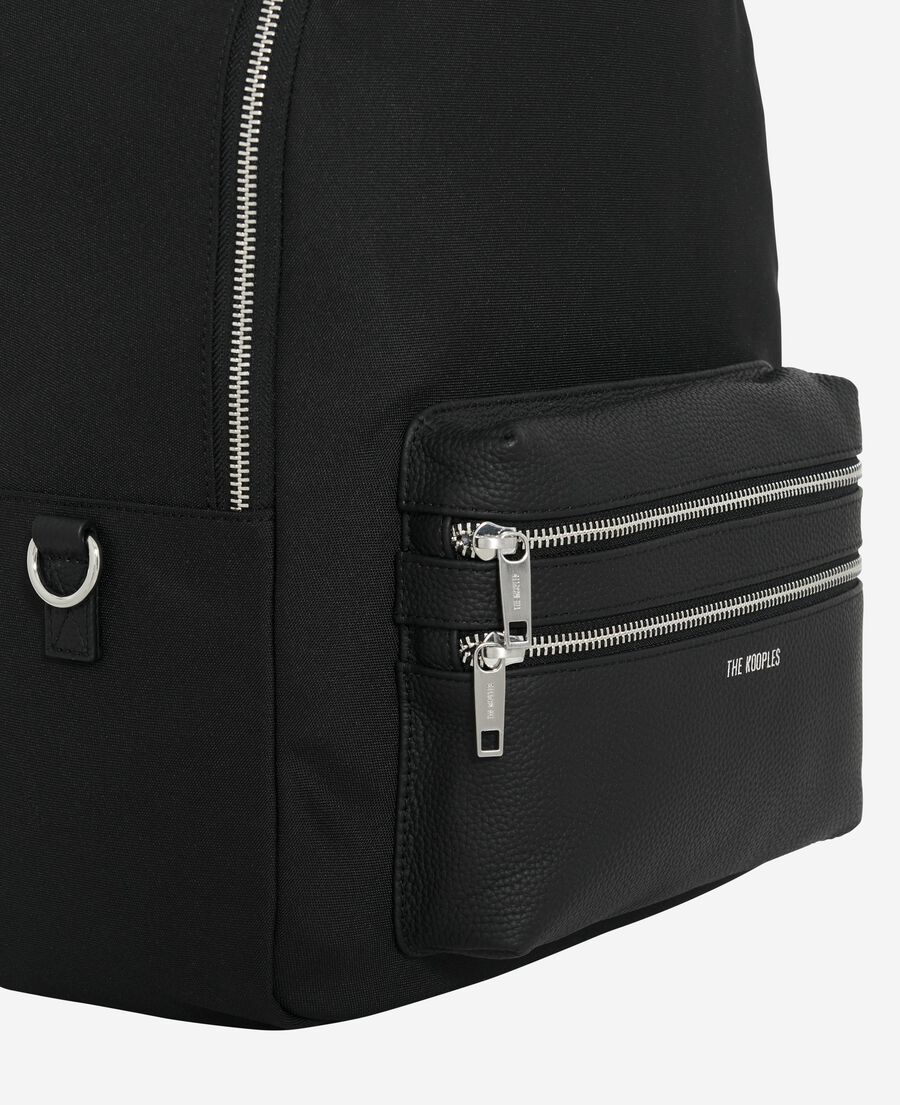 The Kooples HOMME BLACK sac à dos en canvas et cuir grainé noir