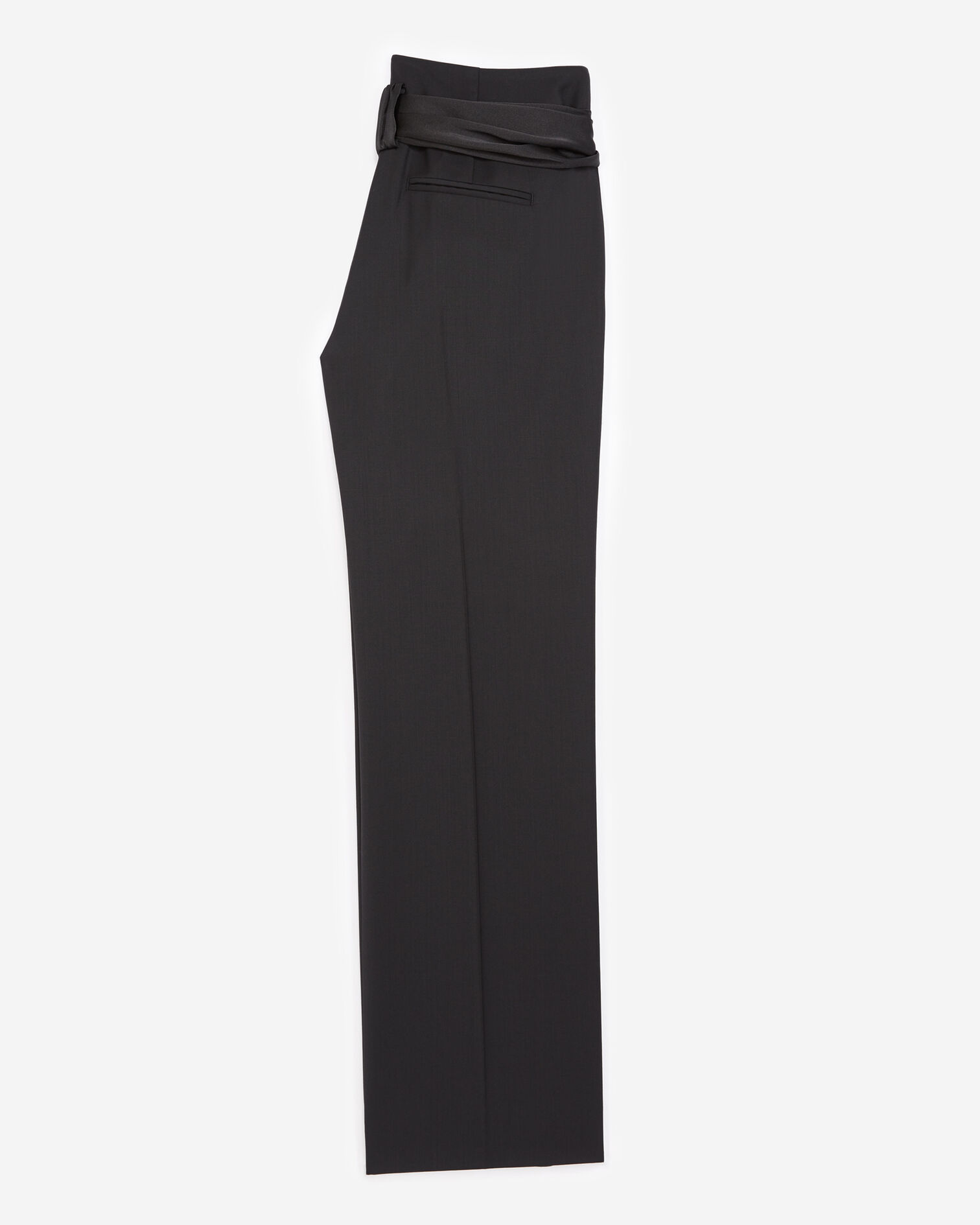 Schwarze Wollhose mit Bindegürtel, BLACK, hi-res image number null