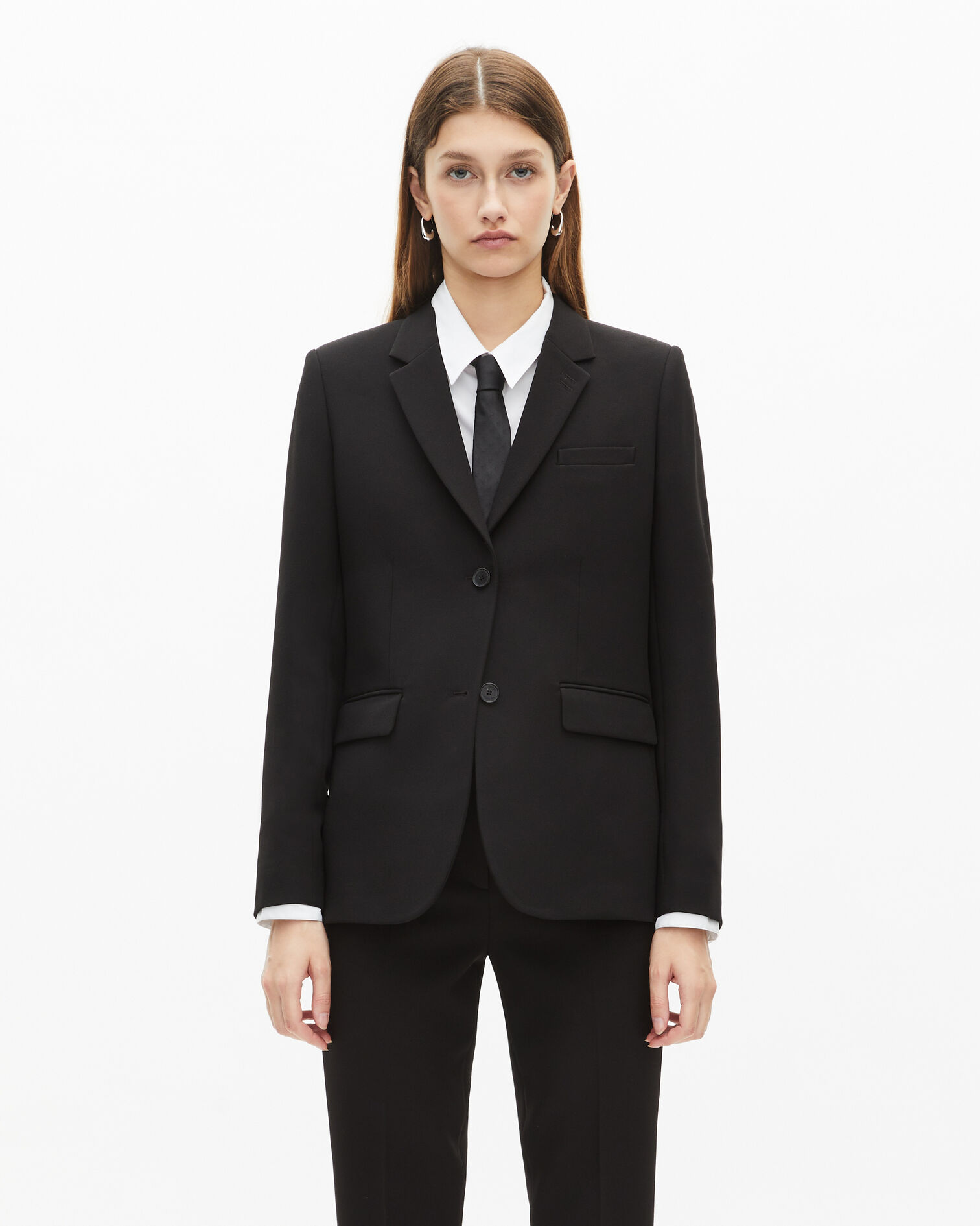 Black crêpe suit jacket structured shape, BLACK, hi-res image number null